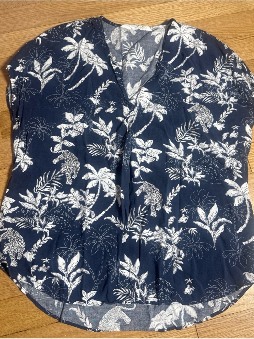 Primark Navy Black & White Tropical and Animal Print V-Neck Blouse